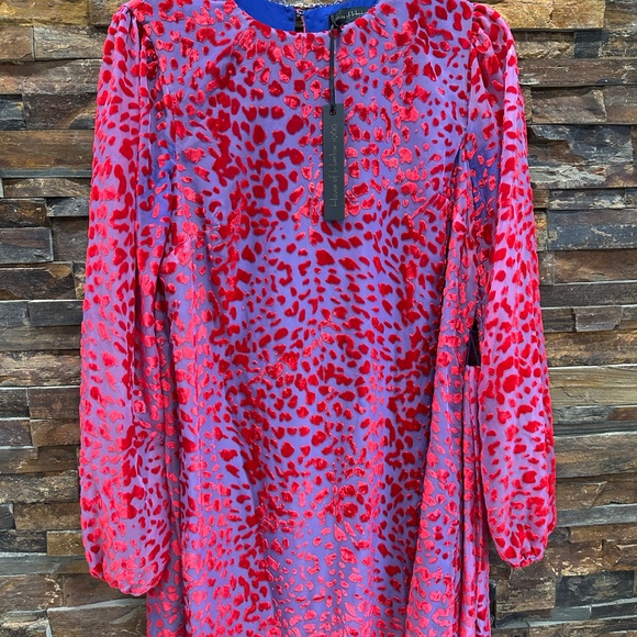 House of Harlow 1960 x REVOLVE Shawna Dress Size SM Cobalt Blue and Red Velvet - Picture 14 of 16
